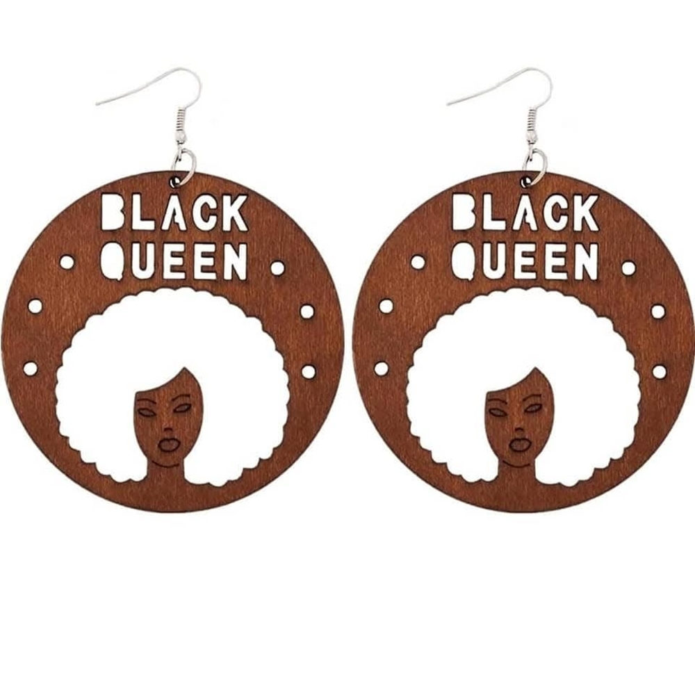 Black Queen Wood Statement Dangle Earrings